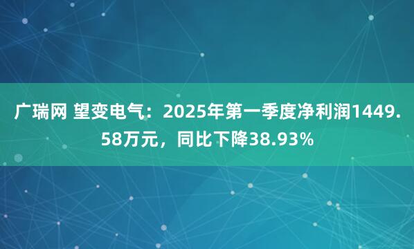 广瑞网 望变电气：2025年第一季度净利润1449.58万元，同比下降38.93%
